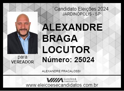 Candidato ALEXANDRE BRAGA LOCUTOR 2024 - JARDINÓPOLIS - Eleições