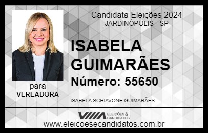 Candidato ISABELA GUIMARÃES 2024 - JARDINÓPOLIS - Eleições