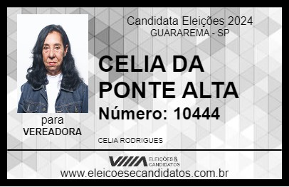 Candidato CELIA DA PONTE ALTA 2024 - GUARAREMA - Eleições