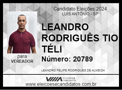 Candidato LEANDRO RODRIGUÊS TIO TÉLI 2024 - LUÍS ANTÔNIO - Eleições