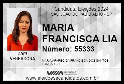 Candidato MARIA FRANCISCA LIA 2024 - SÃO JOÃO DO PAU D\ALHO - Eleições