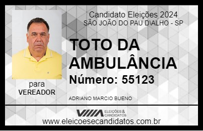 Candidato TOTO DA AMBULÂNCIA 2024 - SÃO JOÃO DO PAU D\ALHO - Eleições