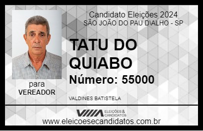 Candidato TATU DO QUIABO 2024 - SÃO JOÃO DO PAU D\ALHO - Eleições