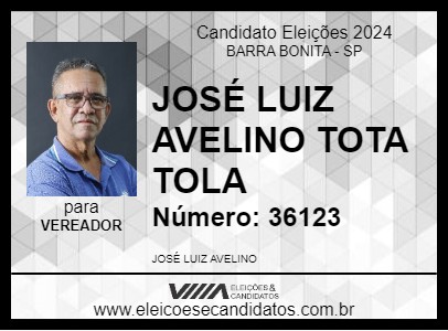 Candidato JOSÉ LUIZ AVELINO TOTA TOLA 2024 - BARRA BONITA - Eleições