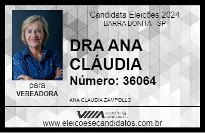 Candidato DRA ANA CLÁUDIA 2024 - BARRA BONITA - Eleições