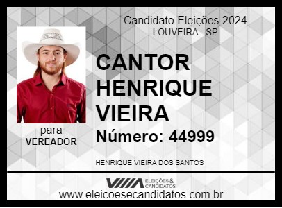 Candidato CANTOR HENRIQUE VIEIRA 2024 - LOUVEIRA - Eleições