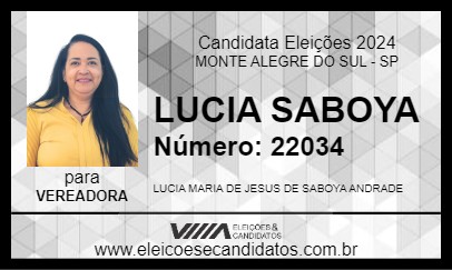 Candidato LUCIA SABOYA 2024 - MONTE ALEGRE DO SUL - Eleições