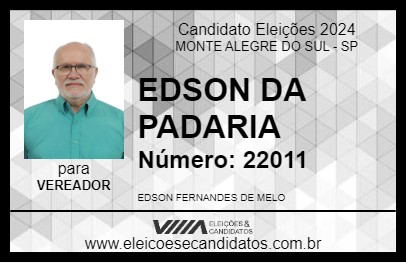 Candidato EDSON DA PADARIA 2024 - MONTE ALEGRE DO SUL - Eleições