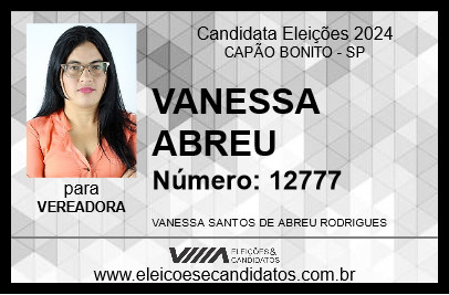 Candidato VANESSA ABREU 2024 - CAPÃO BONITO - Eleições