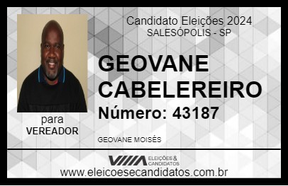 Candidato GEOVANE CABELEREIRO 2024 - SALESÓPOLIS - Eleições