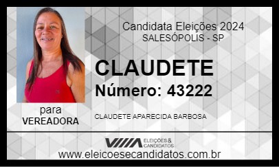 Candidato CLAUDETE 2024 - SALESÓPOLIS - Eleições