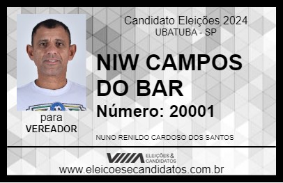 Candidato NIW CAMPOS DO BAR 2024 - UBATUBA - Eleições