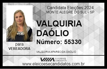 Candidato VALQUIRIA DAÓLIO 2024 - MONTE ALEGRE DO SUL - Eleições