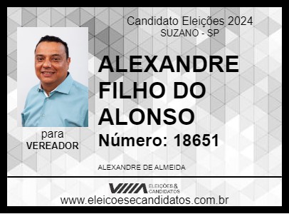 Candidato ALEXANDRE FILHO DO ALONSO 2024 - SUZANO - Eleições