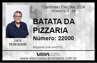 Candidato BATATA DA PIZZARIA 2024 - PENÁPOLIS - Eleições