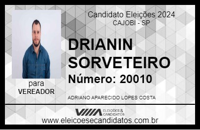 Candidato DRIANIN SORVETEIRO 2024 - CAJOBI - Eleições