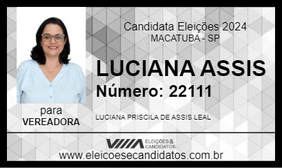 Candidato LUCIANA ASSIS 2024 - MACATUBA - Eleições