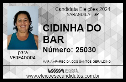 Candidato CIDINHA DO BAR 2024 - NARANDIBA - Eleições