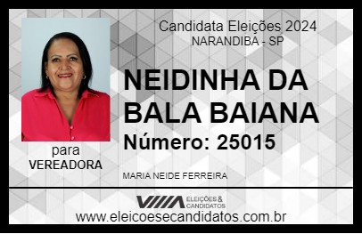 Candidato NEIDINHA DA BALA BAIANA 2024 - NARANDIBA - Eleições