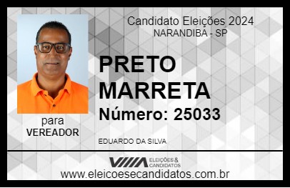 Candidato PRETO MARRETA 2024 - NARANDIBA - Eleições