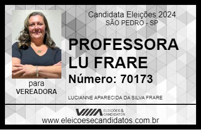 Candidato PROFESSORA LU FRARE 2024 - SÃO PEDRO - Eleições