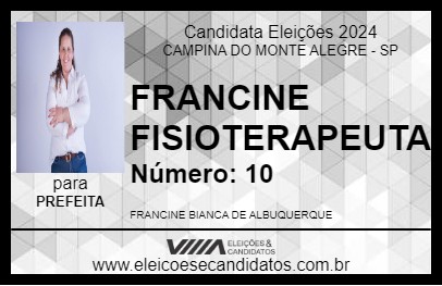 Candidato FRANCINE FISIOTERAPEUTA 2024 - CAMPINA DO MONTE ALEGRE - Eleições