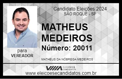 Candidato MATHEUS MEDEIROS 2024 - SÃO ROQUE - Eleições