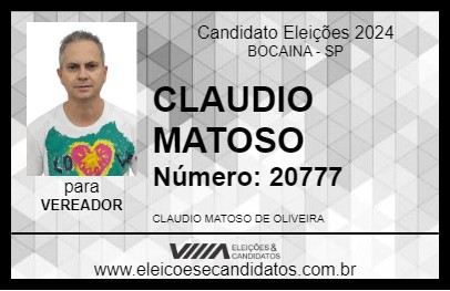 Candidato CLAUDIO MATOSO 2024 - BOCAINA - Eleições