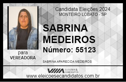 Candidato SABRINA MEDEIROS 2024 - MONTEIRO LOBATO - Eleições