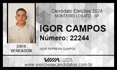 Candidato IGOR CAMPOS 2024 - MONTEIRO LOBATO - Eleições