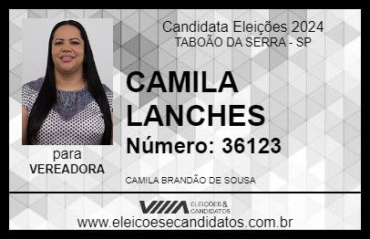 Candidato CAMILA LANCHES 2024 - TABOÃO DA SERRA - Eleições