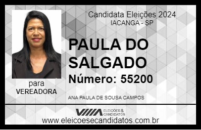 Candidato PAULA DO SALGADO 2024 - IACANGA - Eleições