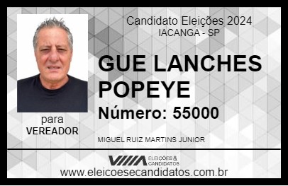 Candidato GUE LANCHES POPEYE 2024 - IACANGA - Eleições