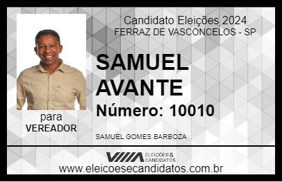 Candidato SAMUEL AVANTE 2024 - FERRAZ DE VASCONCELOS - Eleições