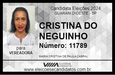 Candidato CRISTINA DO NEGUINHO 2024 - GUARANI D\OESTE - Eleições