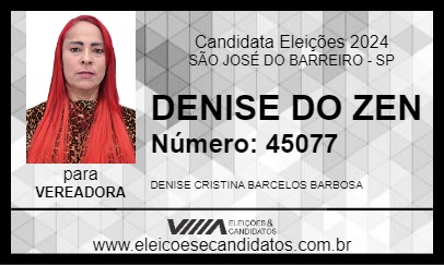 Candidato DENISE DO ZEN 2024 - SÃO JOSÉ DO BARREIRO - Eleições