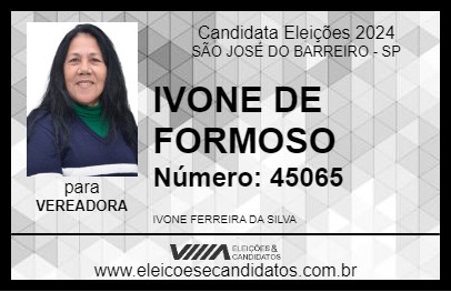 Candidato IVONE DE FORMOSO 2024 - SÃO JOSÉ DO BARREIRO - Eleições