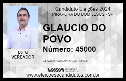 Candidato GLAUCIO DO POVO 2024 - PIRAPORA DO BOM JESUS - Eleições