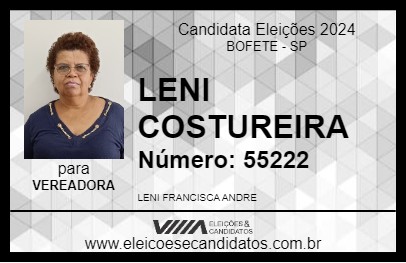 Candidato LENI COSTUREIRA 2024 - BOFETE - Eleições