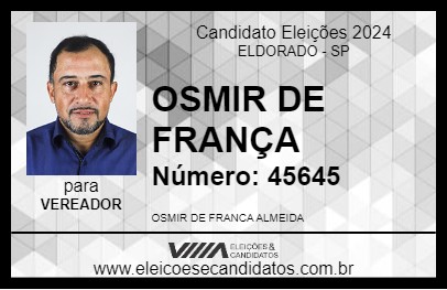 Candidato OSMIR DE FRANÇA 2024 - ELDORADO - Eleições