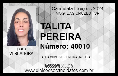 Candidato TALITA PEREIRA 2024 - MOGI DAS CRUZES - Eleições