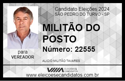 Candidato MILITÃO DO POSTO 2024 - SÃO PEDRO DO TURVO - Eleições