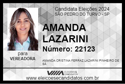 Candidato AMANDA LAZARINI 2024 - SÃO PEDRO DO TURVO - Eleições