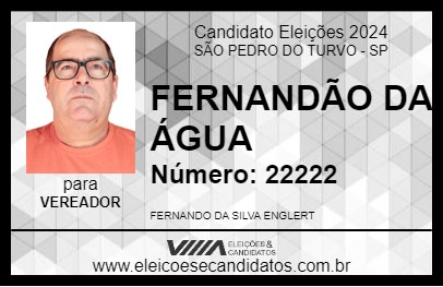 Candidato FERNANDÃO DA ÁGUA 2024 - SÃO PEDRO DO TURVO - Eleições