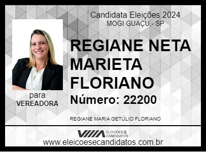 Candidato REGIANE NETA MARIETA FLORIANO 2024 - MOGI GUAÇU - Eleições