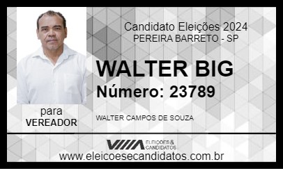 Candidato WALTER BIG 2024 - PEREIRA BARRETO - Eleições