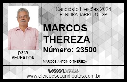 Candidato MARCOS THEREZA 2024 - PEREIRA BARRETO - Eleições