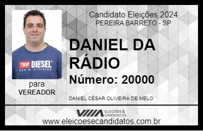 Candidato DANIEL DA RÁDIO 2024 - PEREIRA BARRETO - Eleições