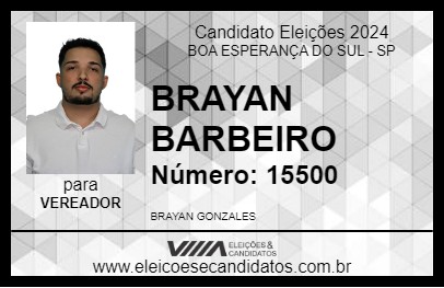 Candidato BRAYAN BARBEIRO 2024 - BOA ESPERANÇA DO SUL - Eleições