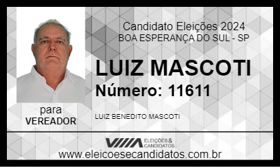 Candidato LUIZ MASCOTI 2024 - BOA ESPERANÇA DO SUL - Eleições